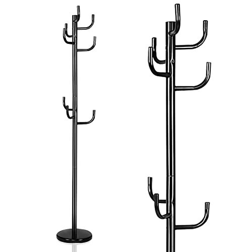 RELAX4LIFE Porte-Manteau sur Pied 8 crochets en Fer, Perroquet Porte-manteaux Penderie Portant Industriel Hauteur 175 cm pour Entrée Chambre Dressing Bureau (Noir) Cover