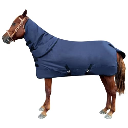 Image of Horse Blanket Waterproof Winter Horse Blanket 1200D Ripstop Horse Turnout Blanket Medium Weright Filling with Detachable Neck Cover 81 Navy Blue