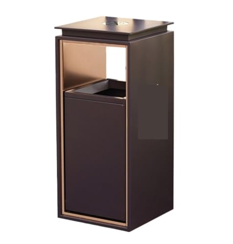 Commercial Outdoor Trash Can with Ashtray - Stainless Steel Hotel Lobby Garbage Bin for Elevator & Entrance - Durable Brown Vertical Waste Container