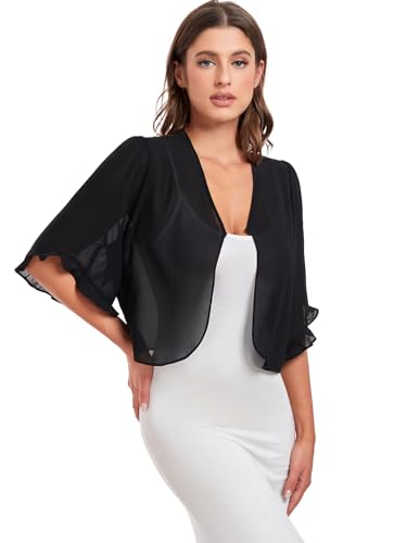 Image of SURVODJA Womens Shrug Lightweight Chiffon Cardigans Sweaters Short Sleeve Bolero Shrugs for Evening Dressy