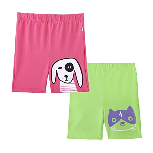 Image of YouGotPlanB Girl's Flower Face Purple & Blue Cycling Shorts | Slim fit | Cotton Blended | High Waist | Printed Above Knee Shorts | No-Mark Elastic | Breathable & Stretchy
