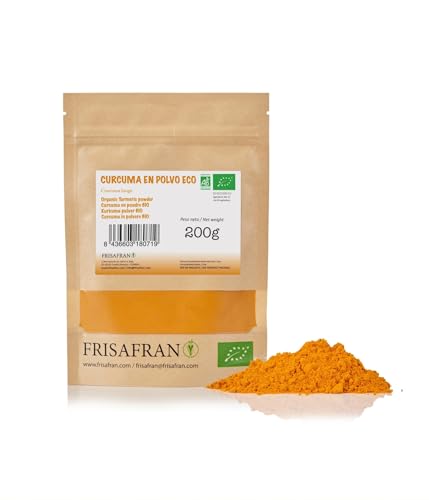 FRISAFRAN | Curcuma Bio en Poudre 200g | Épice | couleur saveur et arôme | végétalien | En poudre | biologique | Curcuma-moulu | sans gluten | Nourriture naturelle
