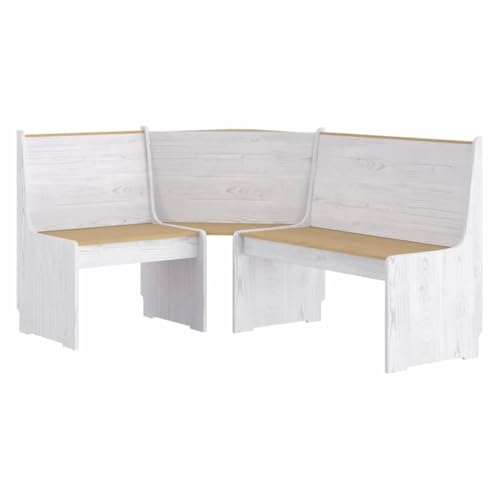 vidaXL Banco de Esquina, Banca con Respaldo, Asiento Esquinero, Mueble para Salón Comedor Hogar Jardín, Madera Maciza de Pino Marrón Blanco