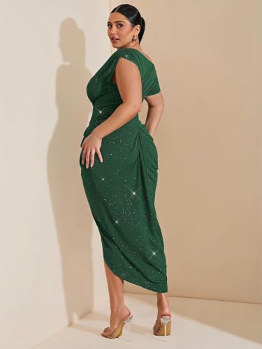 Image of Floerns Women's Plus Size Asymmetrical Neck Long Dress Ruched Slit Hem Cocktail Dress