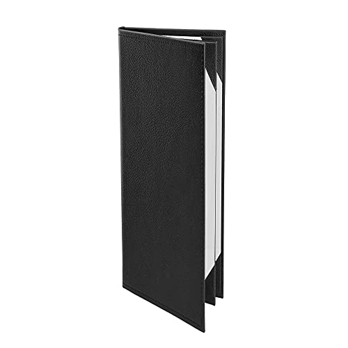 Menu Covers Made of Premium Faux Leather (10-Pack) - 4.25" X 11" - Wine List - Bar Menu (Black, 4 Views)