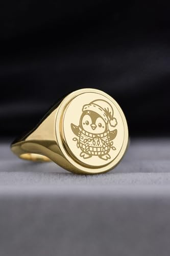 Bague chevalière en argent 925 et or avec pingouin de Noël - 4