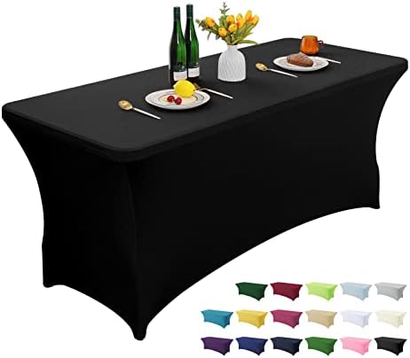 AZON Black 6FT Stretch Spandex Table Cover Washable and Wrinkle Resistant Kitchen Spandex Tablecloth Fitted Rectangular Table for Party,Banquet,Weddings,Cocktail and Festival