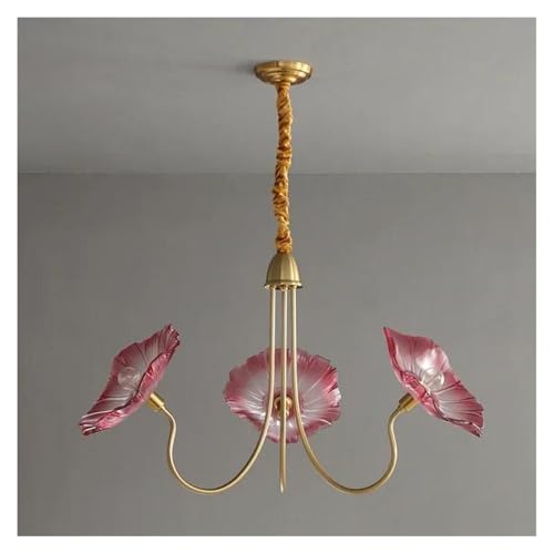 Lustre salon design luxueux fleur rouge 3 têtes suspension de chambre moderne