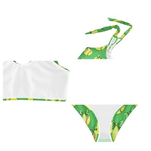 Image of Girls Swimsuit Two Piece Swimwear Bikini Set Pink Bow Softball Bathing Suit for 3-12T,