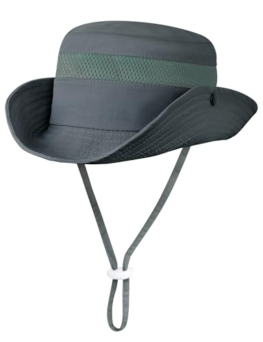 MELLIEX Sombrero de Sol para Niños, Protección UV Gorro Pescador de ala Ancha, Transpirable Gorro Playa Verano para Niñas Niños 4-8 Años, Gris Oscuro