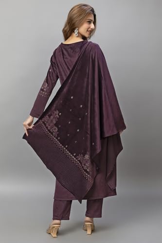 Image of HIFZAA velvet kurta palazzo set with dupatta for womens printed winter wear suit M to 4xl