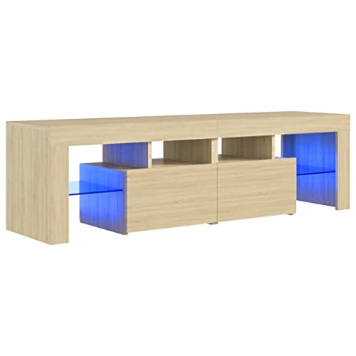 vidaXL Meuble TV avec Lumières LED, Armoire de Télévision, Meuble Télé de Salon, Armoire Basse Salle de Séjour Intérieur, Moderne, Chêne Sonoma