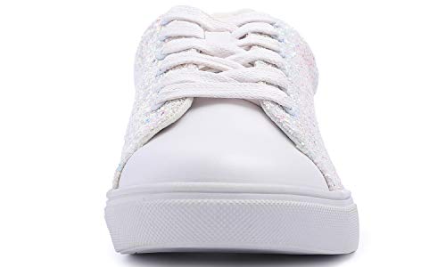 Image of FEVERSOLE Women's Fashion Lace Up Dress Sneakers Sparkly Party Shiny Shoes