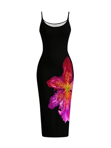 Image of Floerns Women's Flower Print Spaghetti Strap Cami Midi Dress Boho Pencil Dress