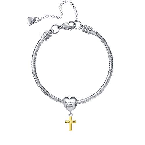 Image of Religious Cross Charm Scripture Bible Verse Engraved Gold Beads Charms for Pandora Bracelets