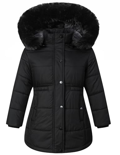 Girls Winter Jacket Long Puffer Coat with Removable Hood，Kid's Warm Insulated Parka for Cold Weather, Full Zip