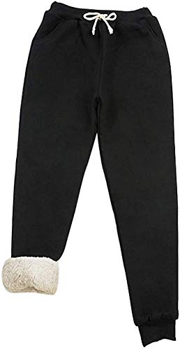 Lazutom Pantalon de survêtement chaud doublé Sherpa pour femme, Noir , 42 Cover