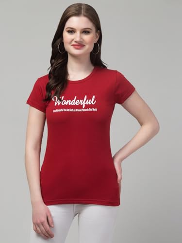 Image of Cotton Regular Fit Printed Half Sleeves T-Shirt for Women (Wonderful)