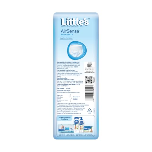 Image of Little's AirSense Ultra Premium Pant Style Baby Diapers M 54 Count | 50 Million Breathable Pores | Enriched with Shea Butter | Dermatalogically tested |7-12 kg