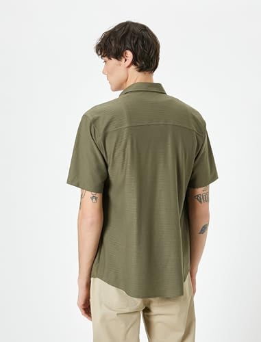 KOTON Erkek Klasik Yaka Kısa Kollu Gömlek, Haki (856), S - Görsel 4