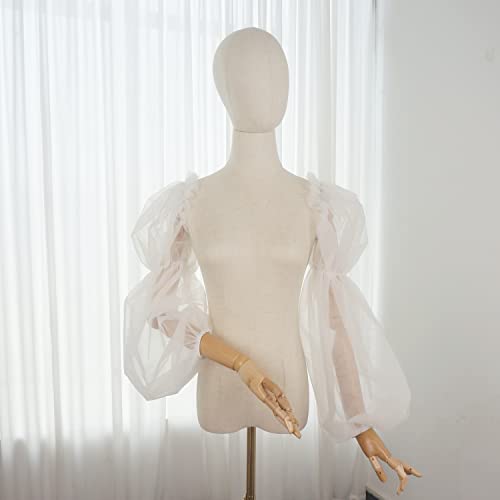 Detachable Sleeves for Wedding Dress Puffy Plain Tulle Sheer Full Sleeve with Spadex Band Detached Bridal Sleeve Ivory - Thumbnail 7