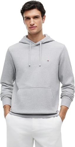 Tommy Hilfiger Herren Hoodie Essential Terry mit Bauchtasche, Grau (Light Grey Heather), S – Ansicht 1
