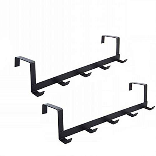 ReFaXi 2Pack Over The Door Hook Hanger,Punch Free Coat Hooks Organizer for Coat, Towel, Bag, Robe - 5 Hooks (Black)