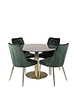 Venture Home GR19228 Estelle & Velvet Deluxe Redondo Gastronomía Mesa con 4 Sillas, 50 cm Anchura x 75 cm Altura x 66 cm Profundidad, Verde/Oro