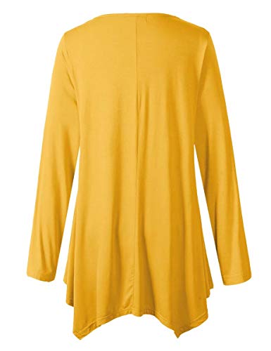 LARACE Womens Long Sleeve Flattering Comfy Tunic Loose Fit Flowy Top (L, Yellow)