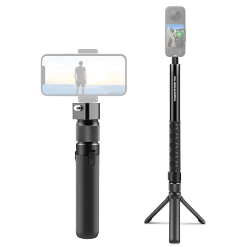 PULUZ 43Inch/110cm Retractable Selfie Stick & Camera/Phone Tripod, Invisible Bullet Time Swivel Grip Desktop Tripod Stand, Black, Aluminum, Compatible with Insta360 X3, Sports Camera, Smartphone