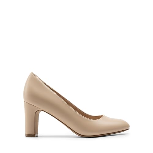 DREAM PAIRS Women's Block Heels Closed Toe High Chunky Rounded Toe Pumps Comfortable Slip On Work Shoes2