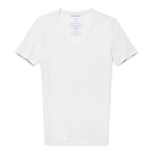 Tommy John Men's Supima Cool Cotton Deep V-Neck Shirt, Soft Stretch Fabric, Stay-Tuck Design, Short Sleeve Undershirt