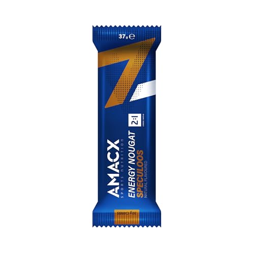 AMACX Barrita Energética Sport Nougat – Paquete de 12 – Barritas Energéticas para Ciclismo y Running – Healthy Snacks con 30g de Carbohidratos y Almendras – Speculoos