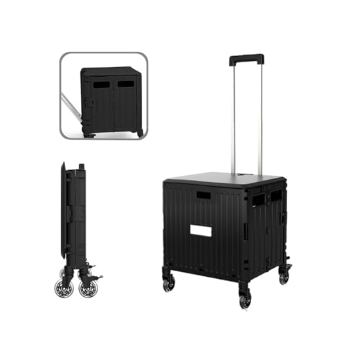 Carrito de la compra plegable de 65 litros con ruedas de freno y mango telescópico, carrito utilitario portátil de gran capacidad con tapa giratoria para comestibles, herramientas y almacenamiento