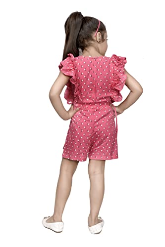 Image of Sky Heights Short Frilled Printed Jumpsuit For Girls