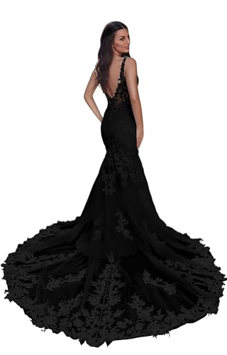 Mermaid Tulle Wedding Dresses for Bride 2025 Lace Appliques Spaghetti Straps V Neck Bridal Gown with Train