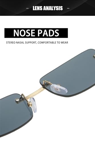 Rimless Rectangle Sunglasses for Men Women, 90s Narrow Small Frame Fashion Eyewear UV Protection4