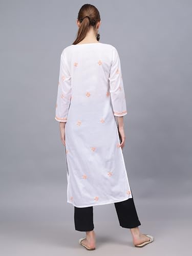 Image of Seva Chikan Hand Embroidered Lucknowi Chikankari Cotton Straight Kurta for Women SCL4567