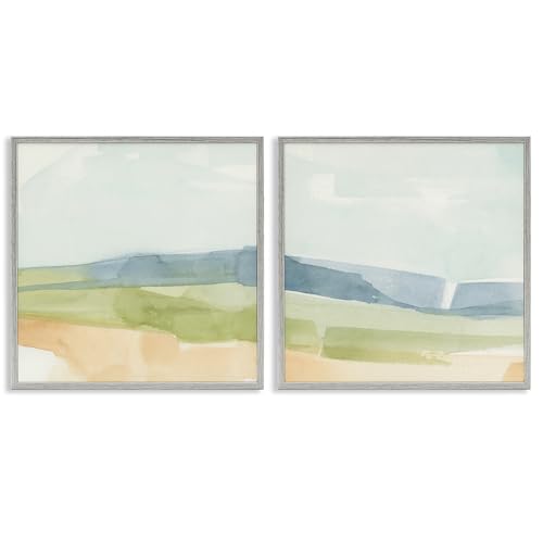 Stupell Industries 'Watercolor Hills Abstract Landscape', 2pc Framed Giclee Art Set 2, Gray, 12 x 12 Inches, Easy to Hang and Sturdy, Made in USA, by Emma Caroline