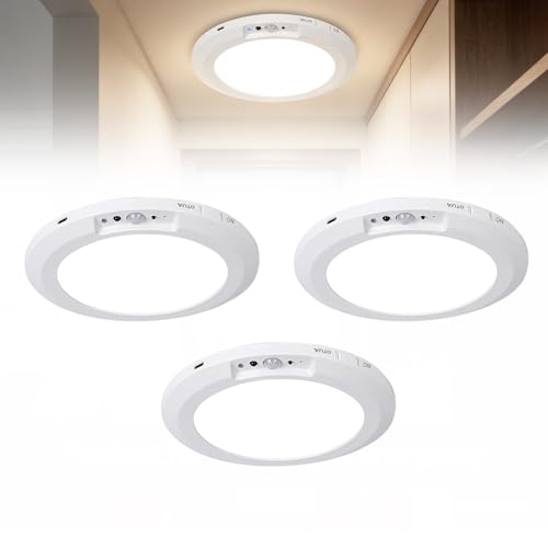 RAINPOT Saker Magnetic Ceiling Light, 8000mAh Battery Operated LED Ceiling Lamp with Remote Control, 3 CCT Dimmable 3000K/4000K/6000K, Magnetic Mount for Closet Hallway Garage Laundry Room (3 Sets)