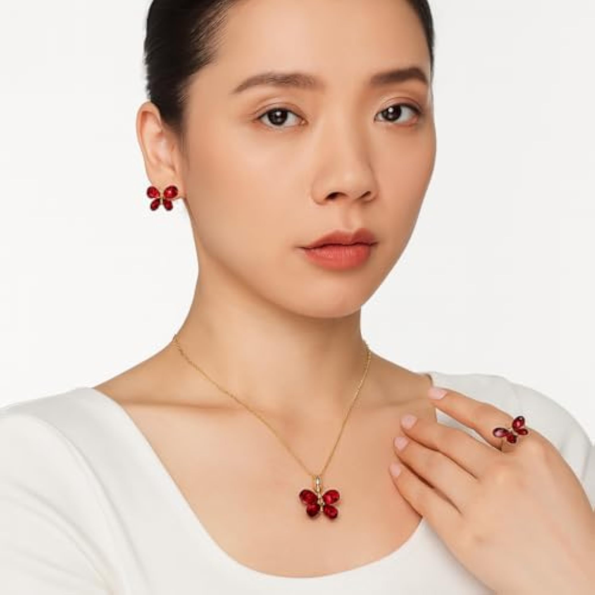Women's Gold-Plated Butterfly Pendant, Earring & Ring Set