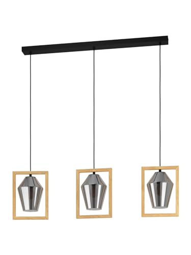 Lustre moderne fumé design bois 3 lumières GL0100 cuisine salon chambre