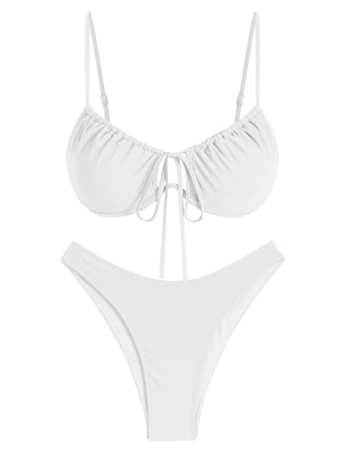 Image of ZAFUL Women High Cut Bikini Sets String Sexy Swimsuit Two Piece Underwire Bathing Suit Brazilian Cheeky Cut Out Cute Swimwear