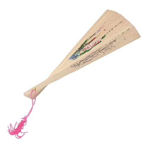 Pzuryhg Folding Hand Fan, Japanese Vintage Handheld Fan with Tassel, Elegant Traditional Dance Prop, Tabletop Ornament for Wedding, Stage, Mother’s Day, Birthday, 9.06 inches