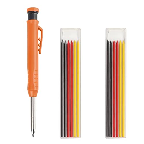 Tieflochmarker Zimmermannsbleistifte mit Eingebauter Bleistiftspitzer 12 Bleistift Ersatzminen Markierungsstift Tischler Bleistift für Heimwerker-Arbeiten, Bleistift Baustelle auf Holz, Metall, Zement Cover