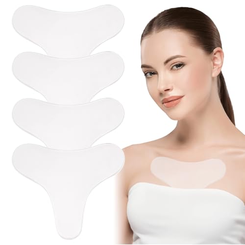 Lunaanda 4 Stück Silikonpads, Wiederverwendbare Brust- und Dekolleté-Pads, Transparentes Brustpads Silikon, Hautfreundlich & Pflegeleicht für Damen (T-Shape)
