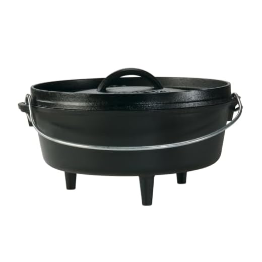 Lodge Seasoned Cast Iron Camp Dutch Oven with Lid - 4 Quart - Dual Handles - Seasoned Cast Iron Cookware with Steel Handle & Strong Lid for Heavy- Duty Camping Cookware
