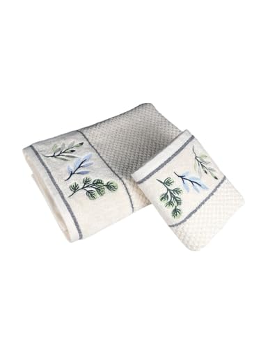Image of SENSES By Riba Cotton Towel Set 550 GSM - Design 2, 2 Pcs| 1 Bath + 1 Hand Towels Combo | Super Soft, Absorbent, Lightweight, Antimicrobial, Low Linting