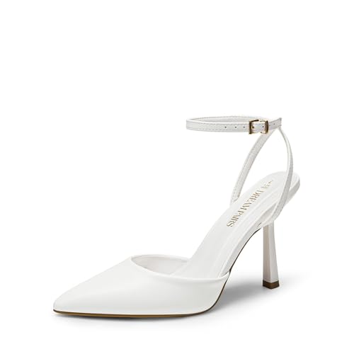 DREAM PAIRS High Heels for Women Closed Pointed Toe Dress Shoes for Women Ankle Strap Stiletto Heel Party Wedding Sexy Pump Shoes,Size 7.5,White-Pu,SDPU2496W