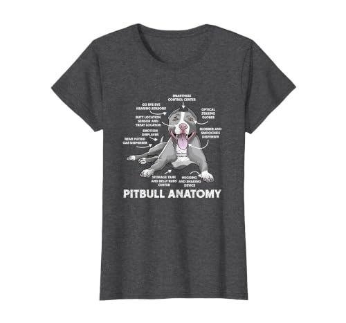 Pitbull Anatomy Funny Bulldog Lover Dog Owner T-Shirt, Women, Dark Heather Grey, Large